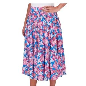 Ruby Rd. Bright Blooms Floral Print Elastic Waist Midi Skirt